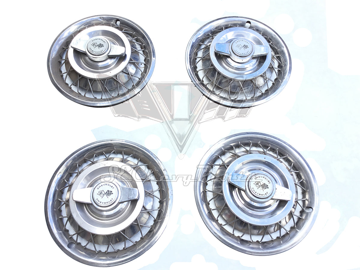1962 1963 Chevy Corvair 14 Wire Wheel w Spinner Hubcap SET USED Southeast Chevy Parts