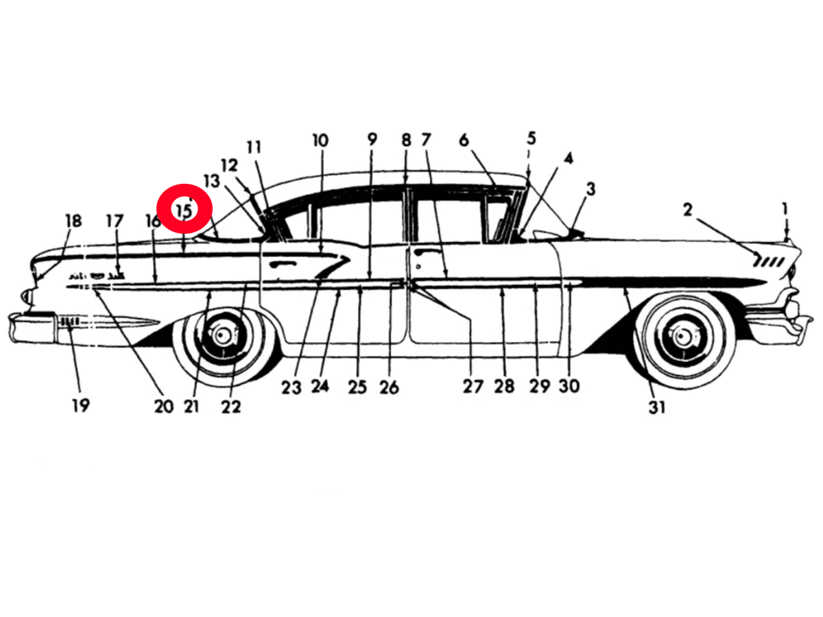 1958 Chevy Bel Air 4Door Upper Long Quarter Molding RIGHT Southeast