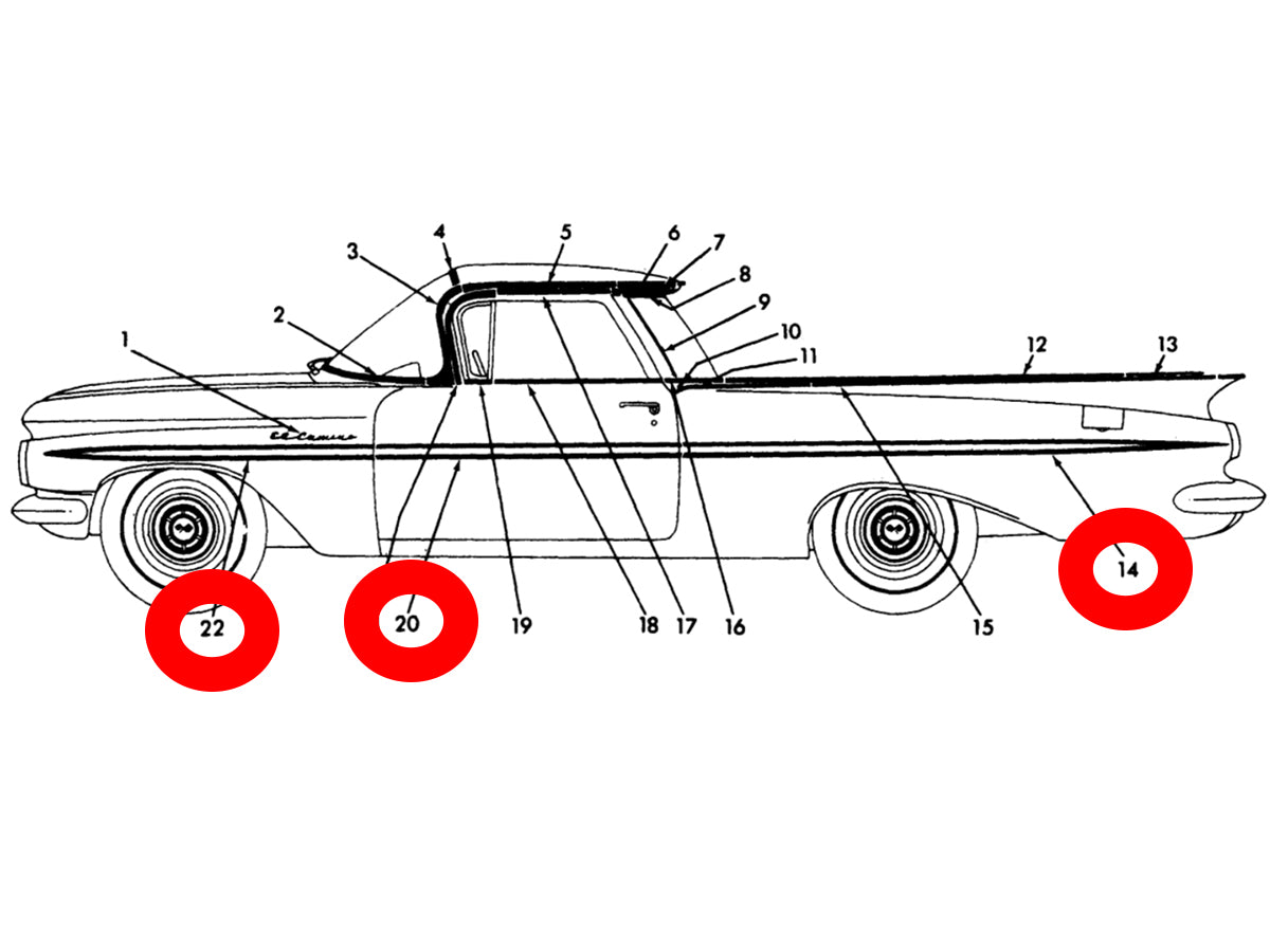 1959 Chevy El Camino Complete Side Molding Trim RESTORED Southeast