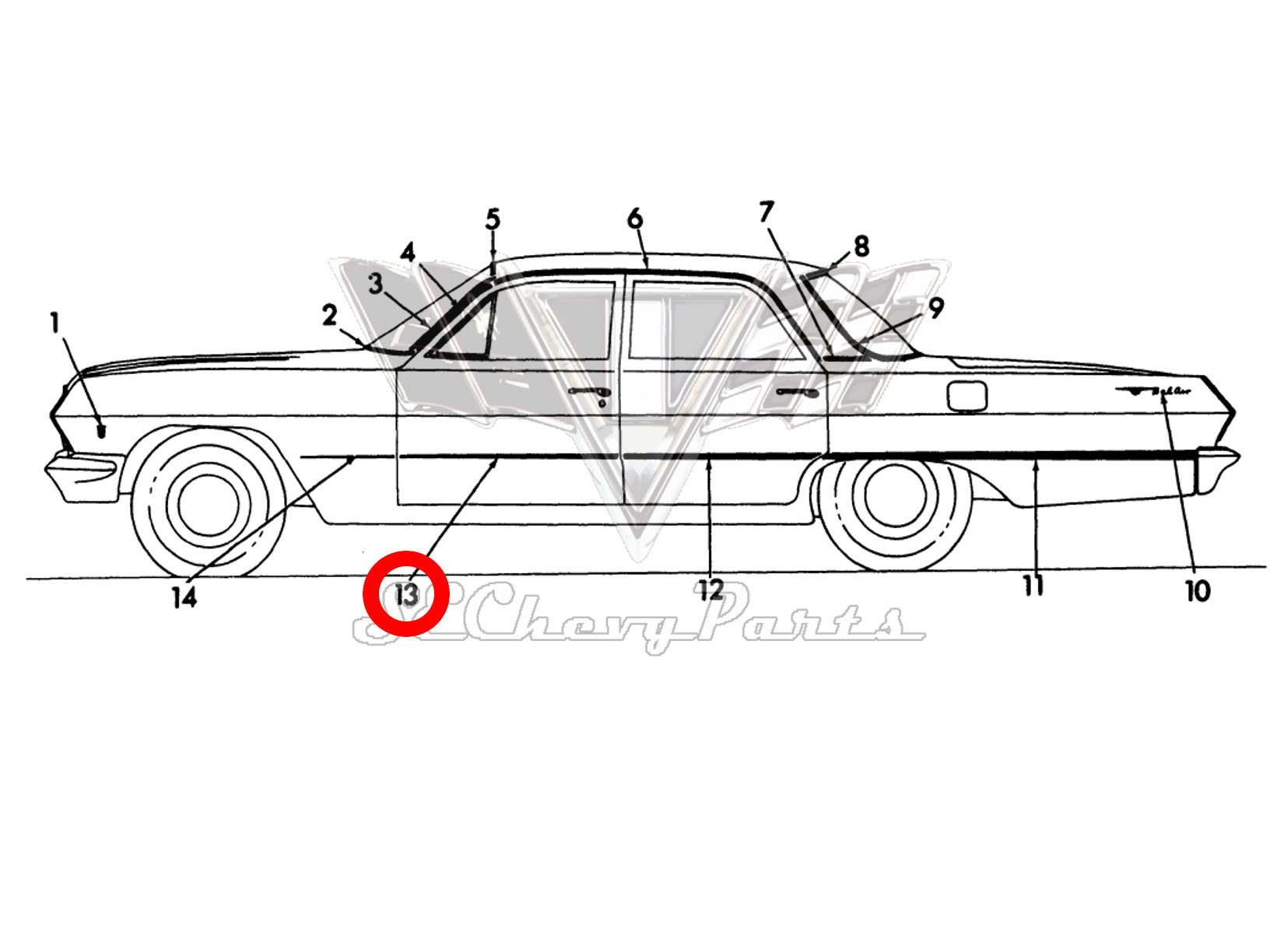 1963 Chevy Biscayne 4Door Sedan NOS Front Door Molding 3831599