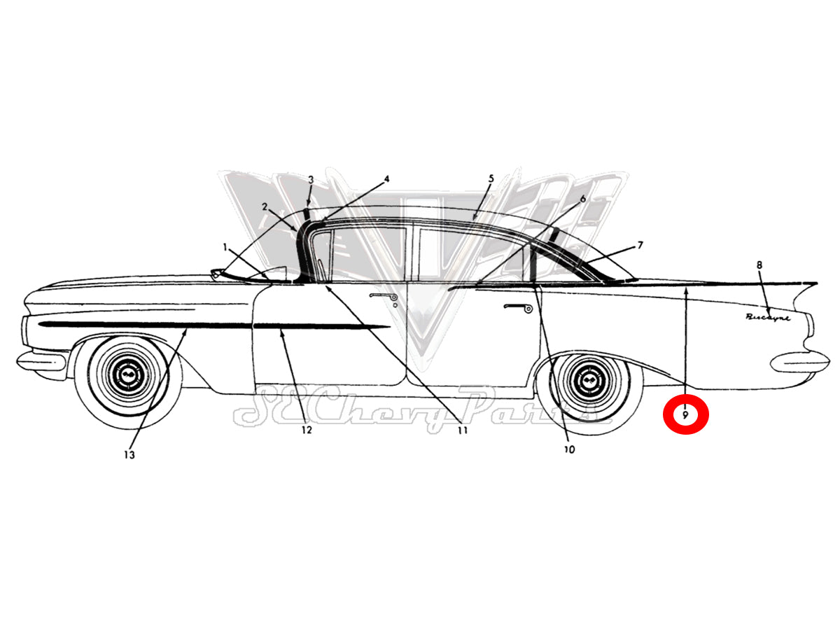 1959 Chevy Impala/Belair 4 Door Upper Rear Quarter Long Tail Fin Moldi