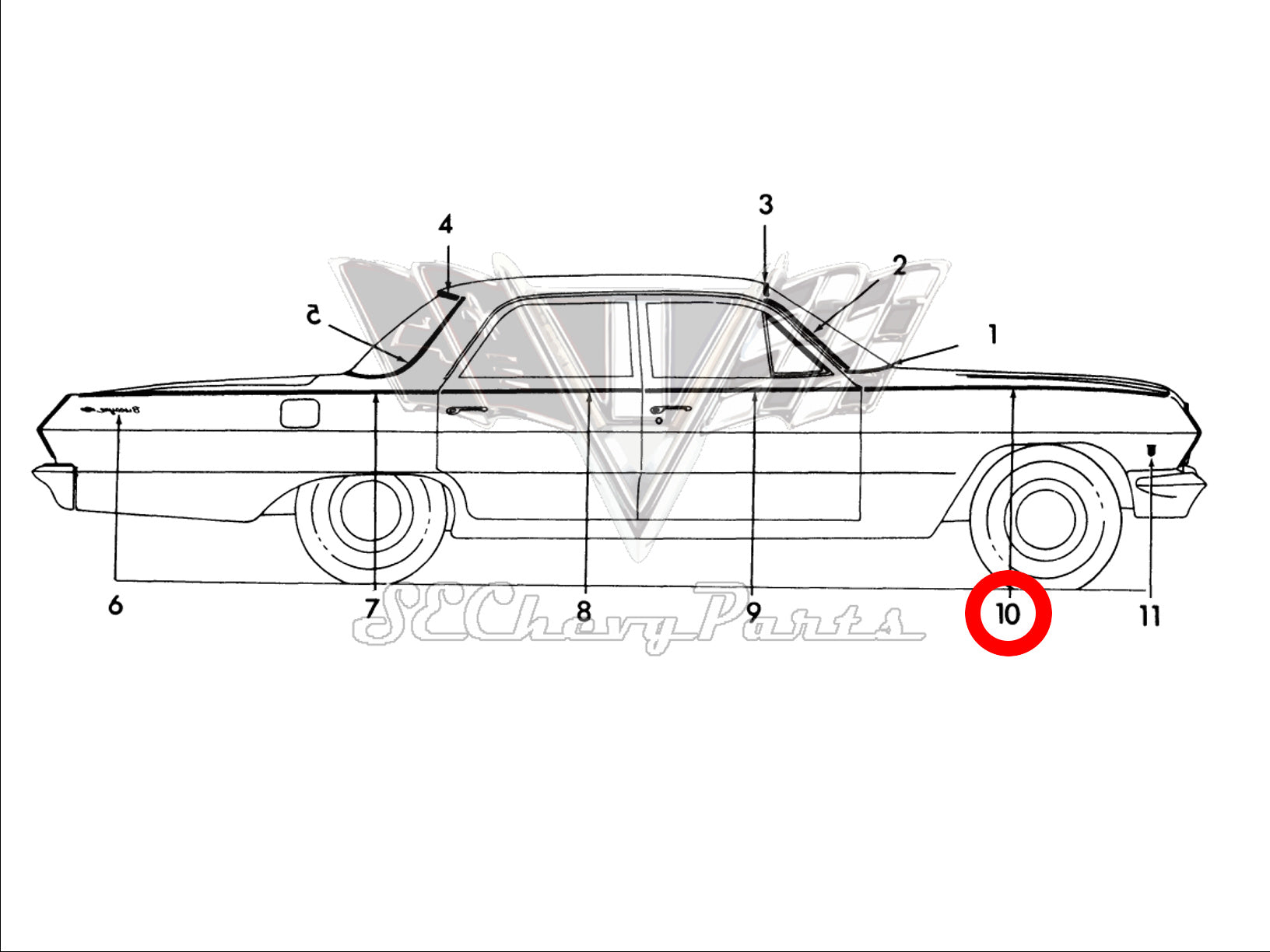 1963 Chevy Biscayne Sedan NOS RIGHT Front Fender Trim Molding 3825924